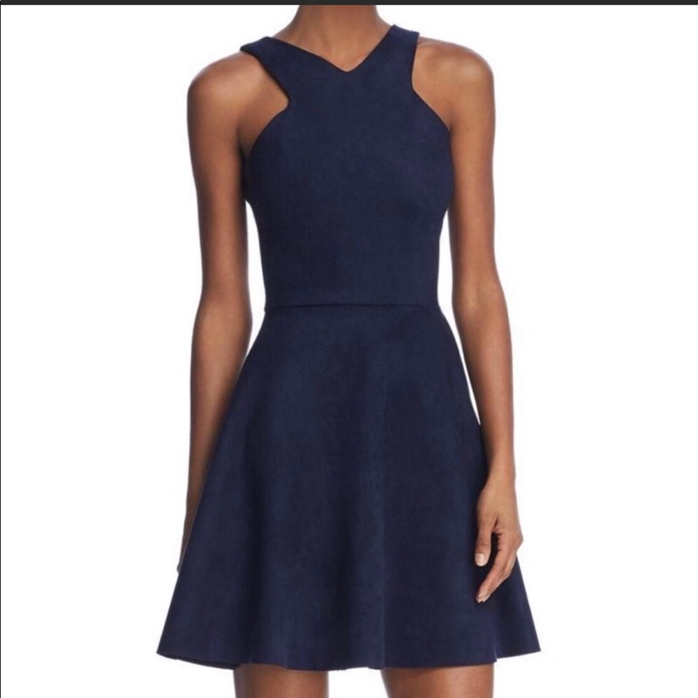 Bloomingdales Suede Navy Blue Fit Flare Dress